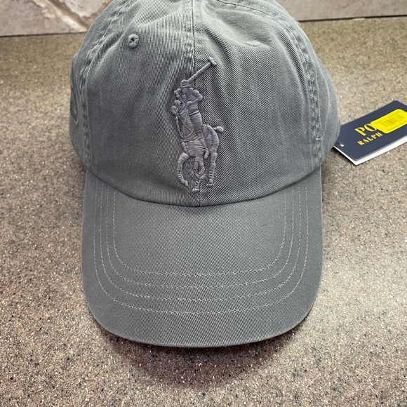🆕 POLO RALPH LAUREN Leather Strap Embroidered BIG PONY Baseball Cap, Grey - Picture 2 of 11